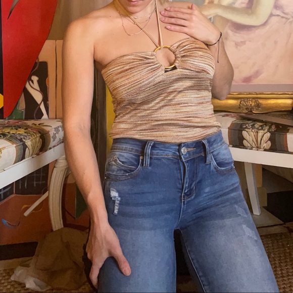 Tops - Gold and brown tube top with gold hardware